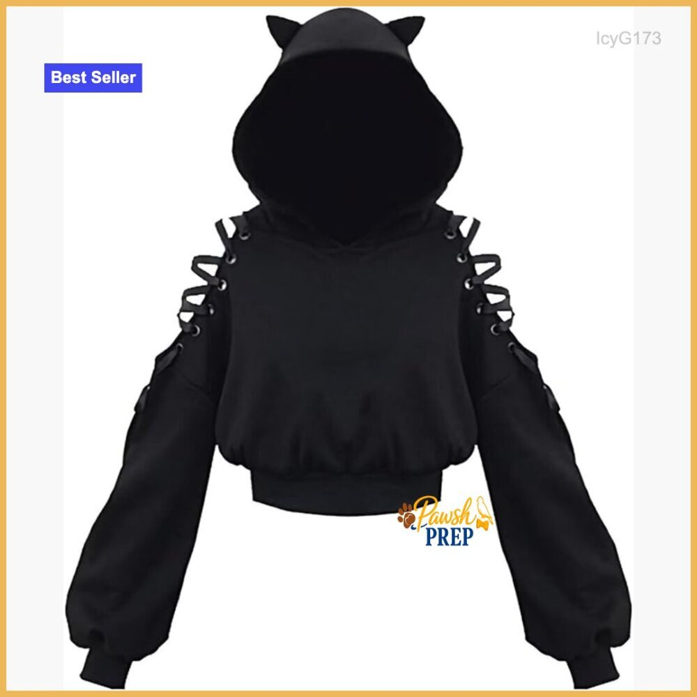 Cat Ear Hoodie Sweatshirt Long Sleeve Crop Top Pullover Loose Fit